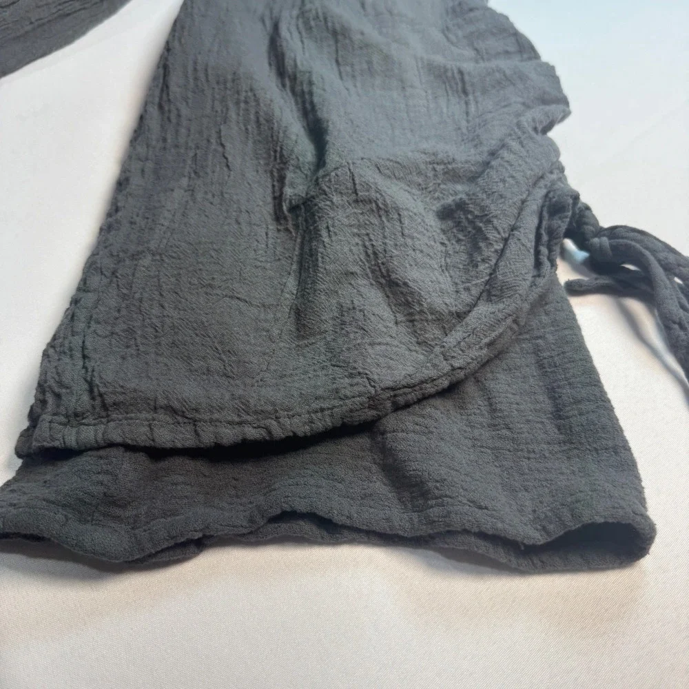 Oh My Gauze Womens Pants Large Greenish Grey Cotton Ruched Drawstring Boho - Picture 6 of 9